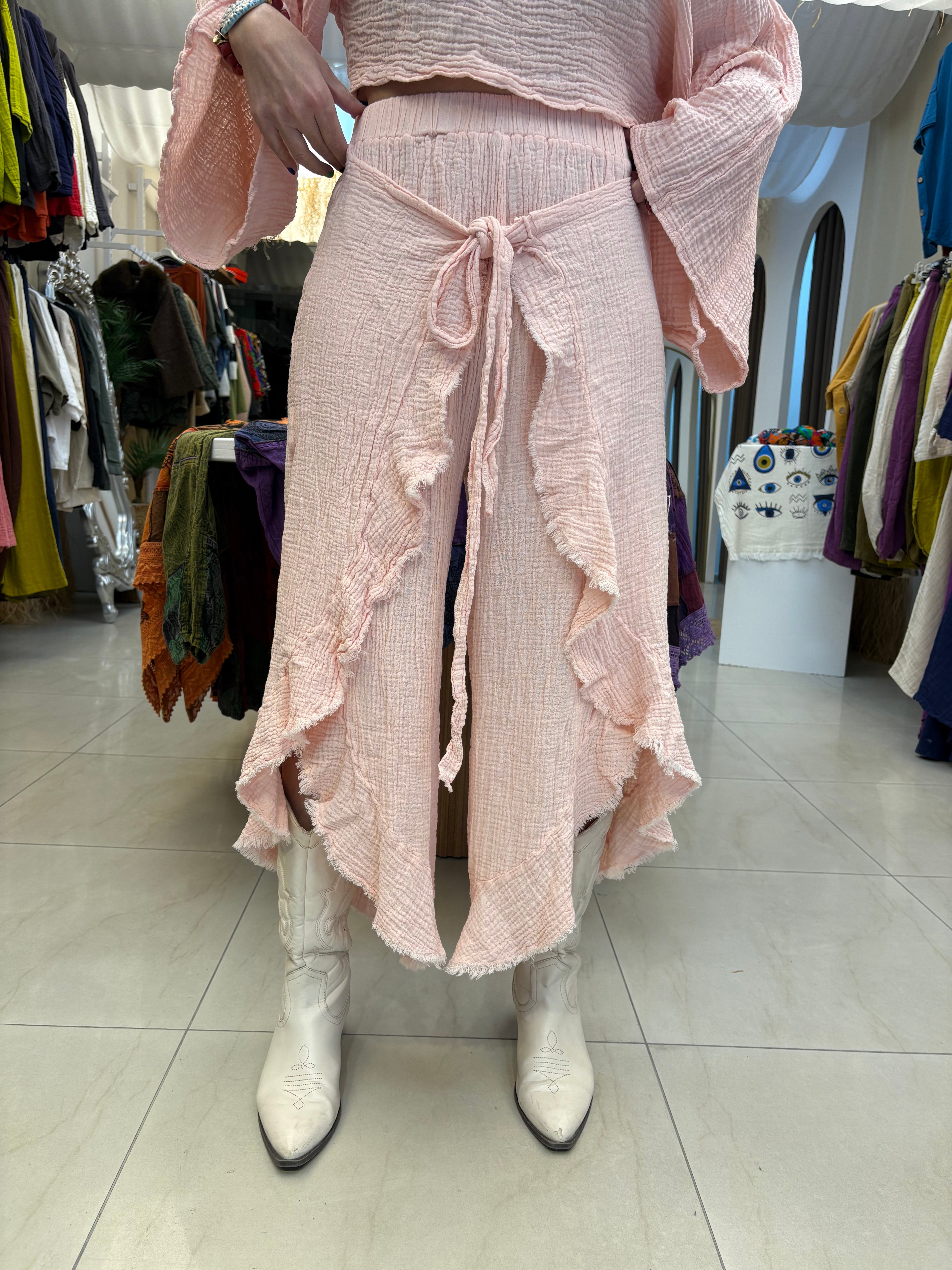 Premium Kalite Pudra Sofia Müslin Pantolon