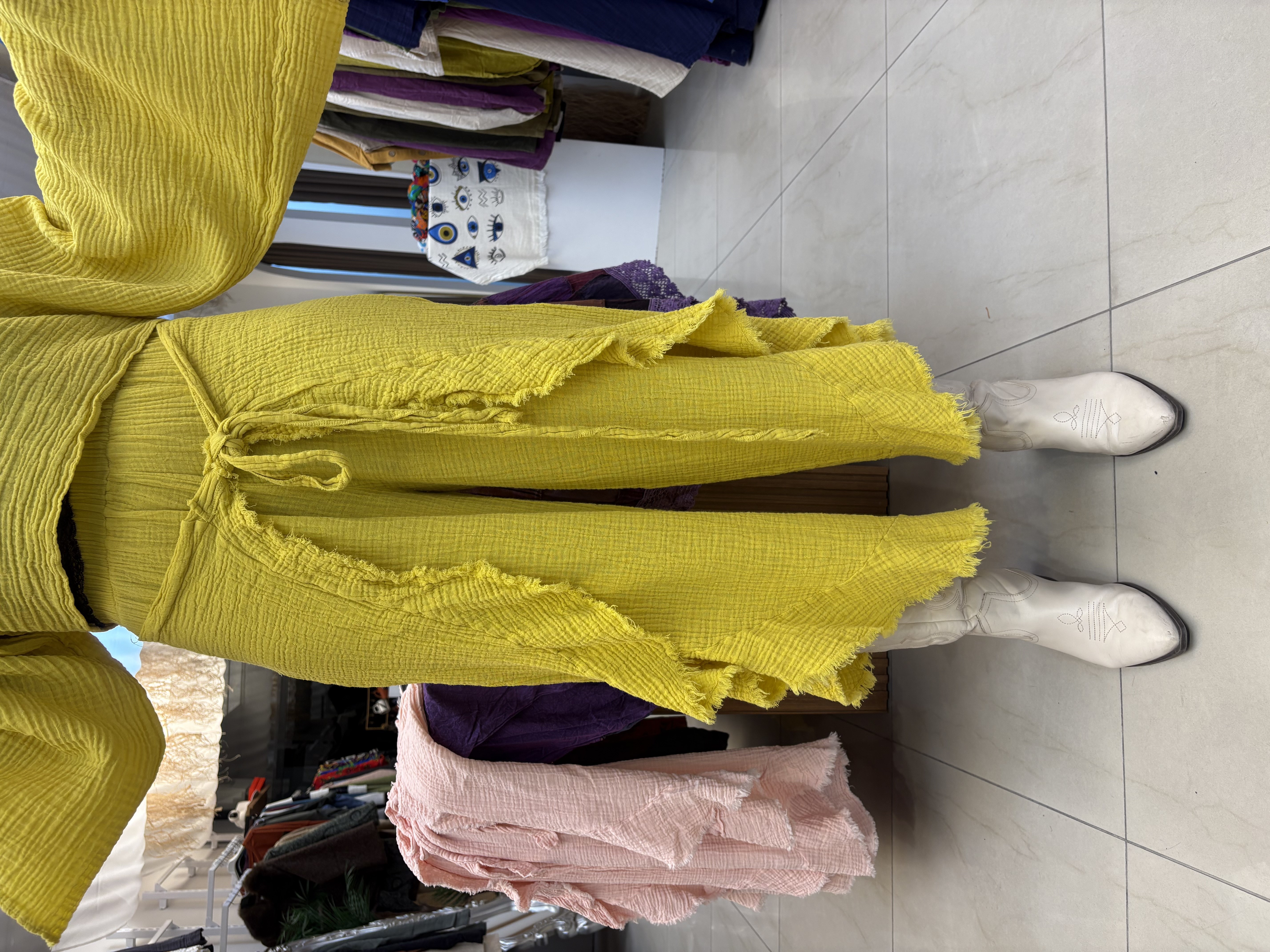 Premium Kalite Sarı Sofia Müslin Pantolon