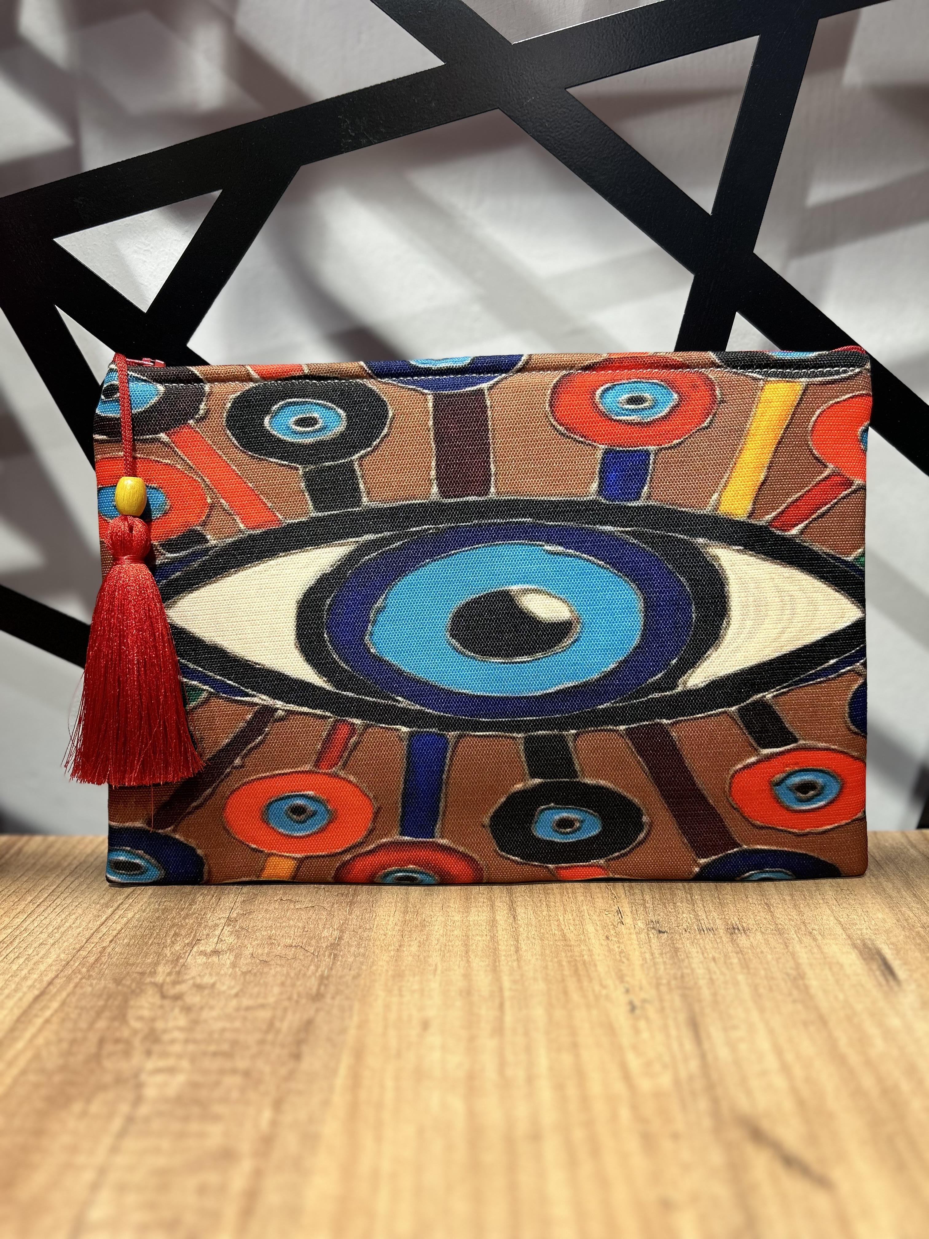 Renkli Göz Detay Clutch Çanta
