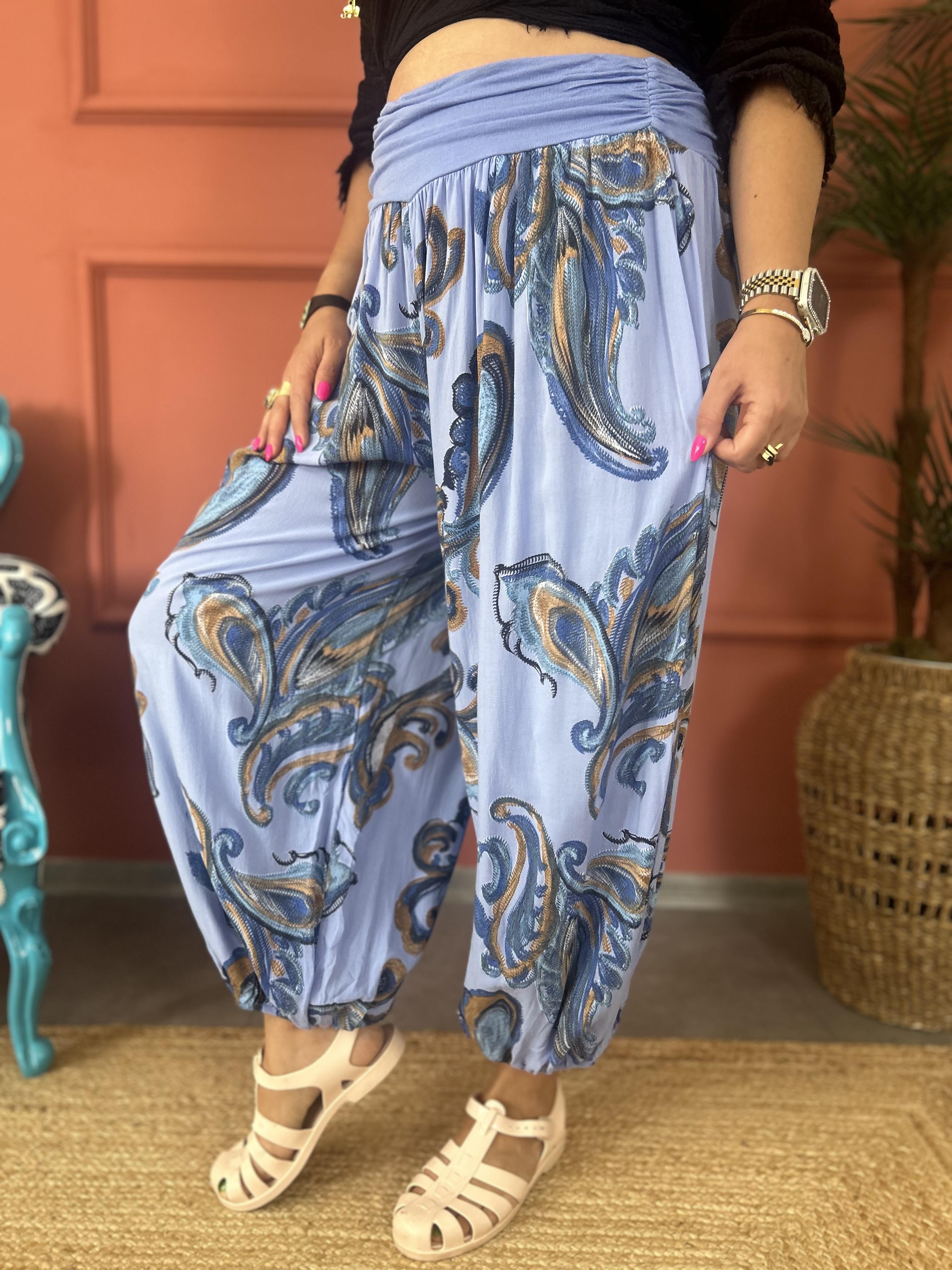 Şal Desen İtalyan Bebe Mavisi Şalvar Pantolon