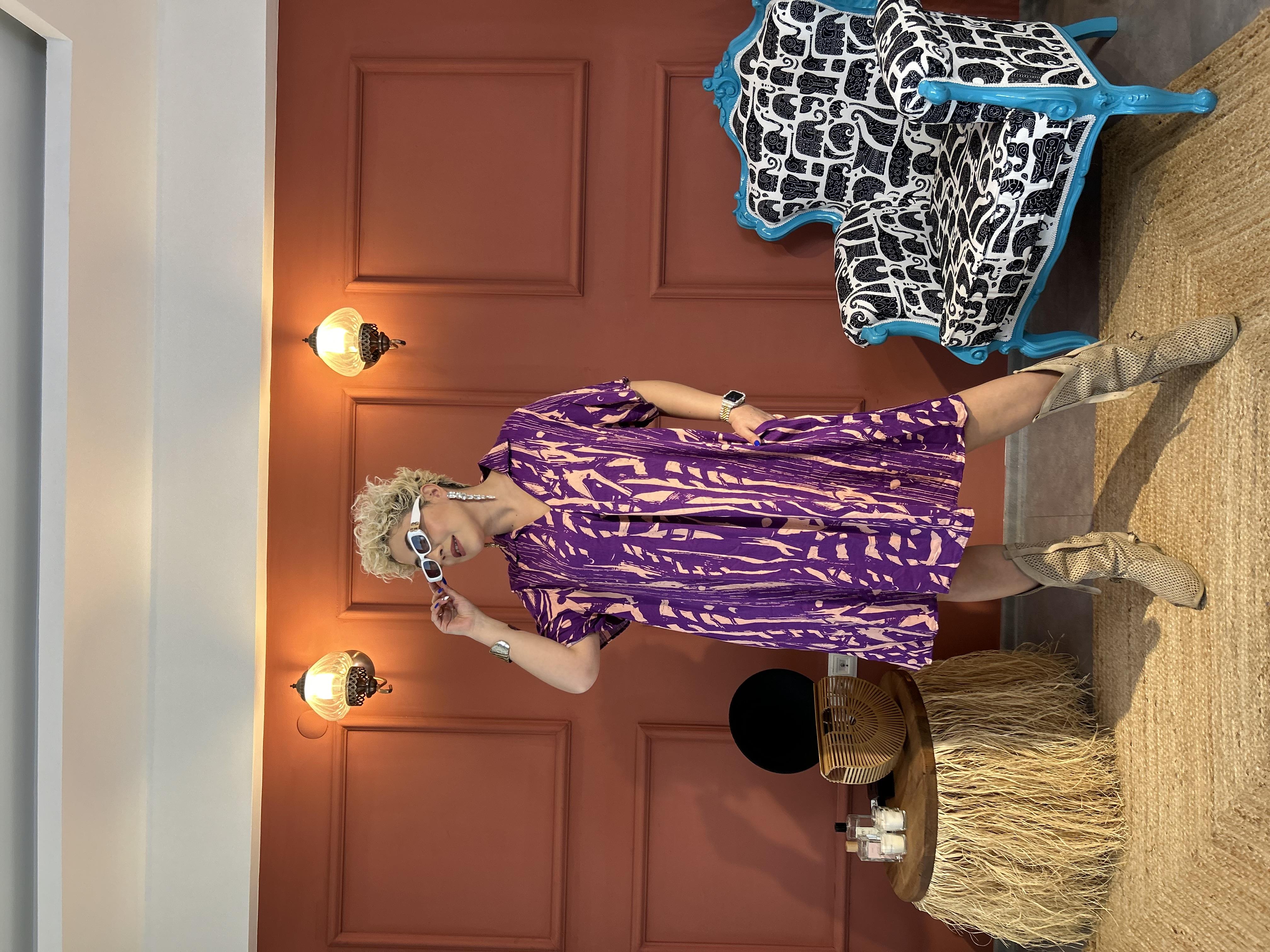 Salaş Desenli Mor Elbise