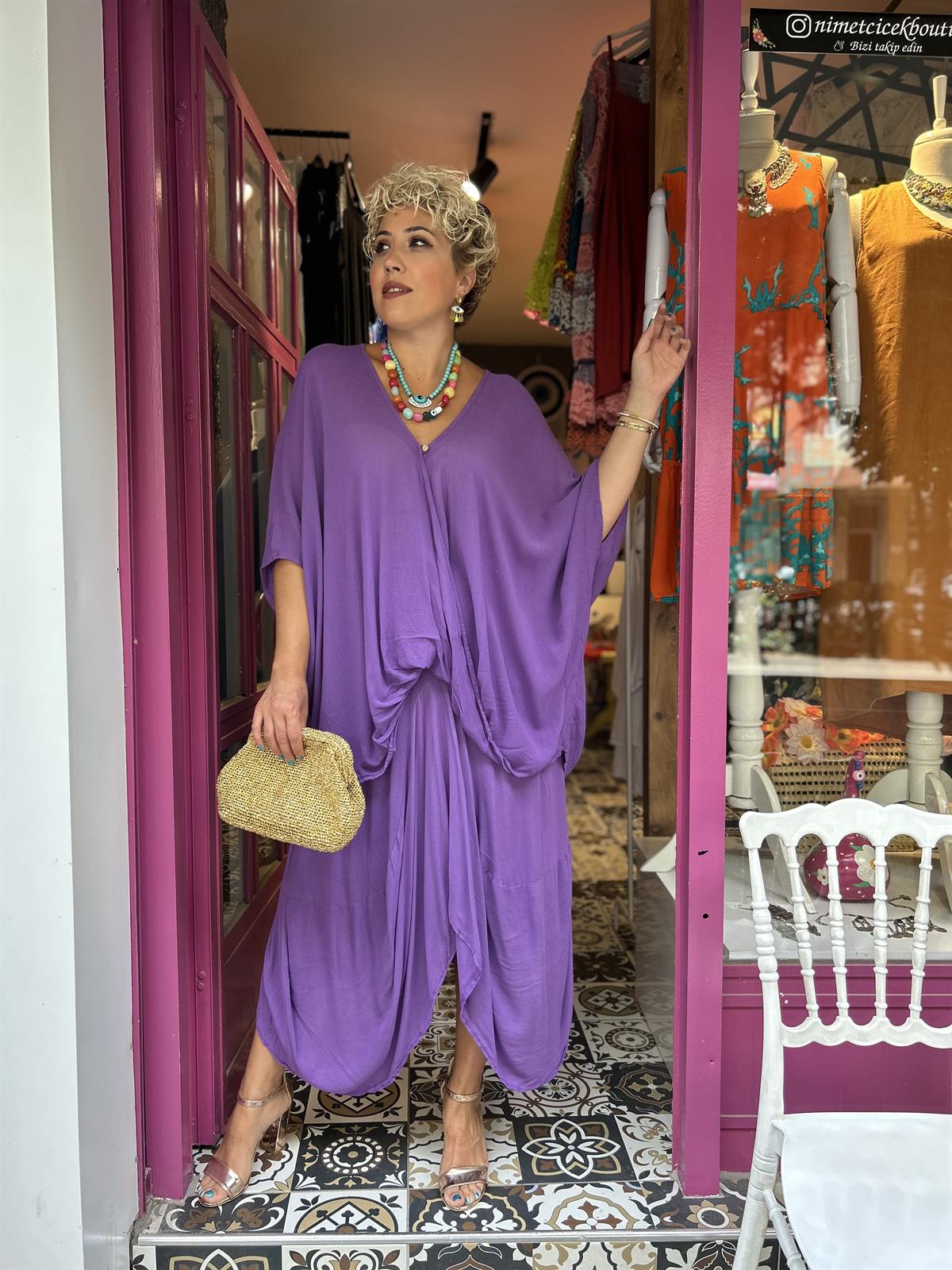 Şalvar Etekli Mor Takım