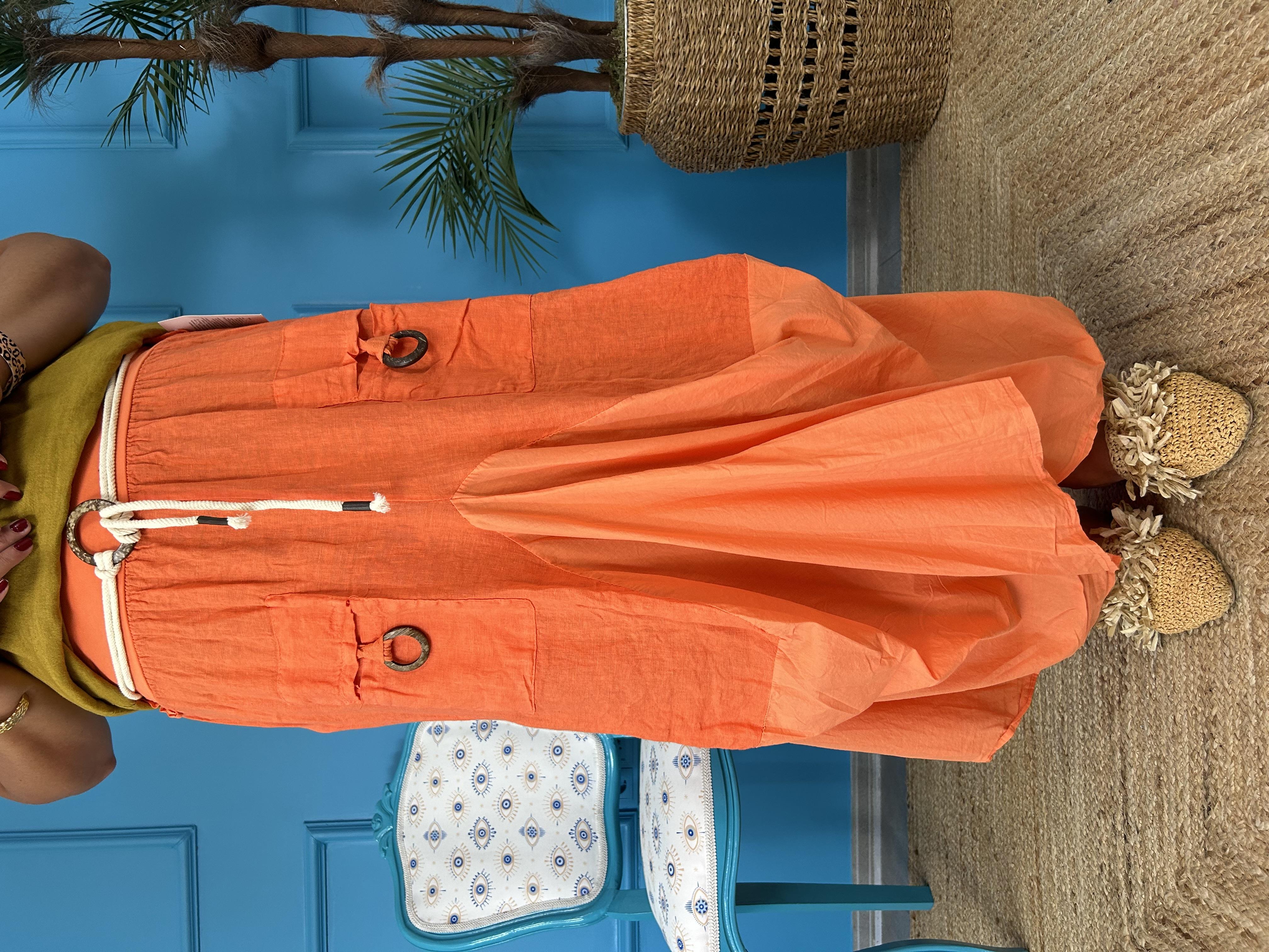 Şalvar Görünümlü Ham Keten İtalyan Turuncu Etek