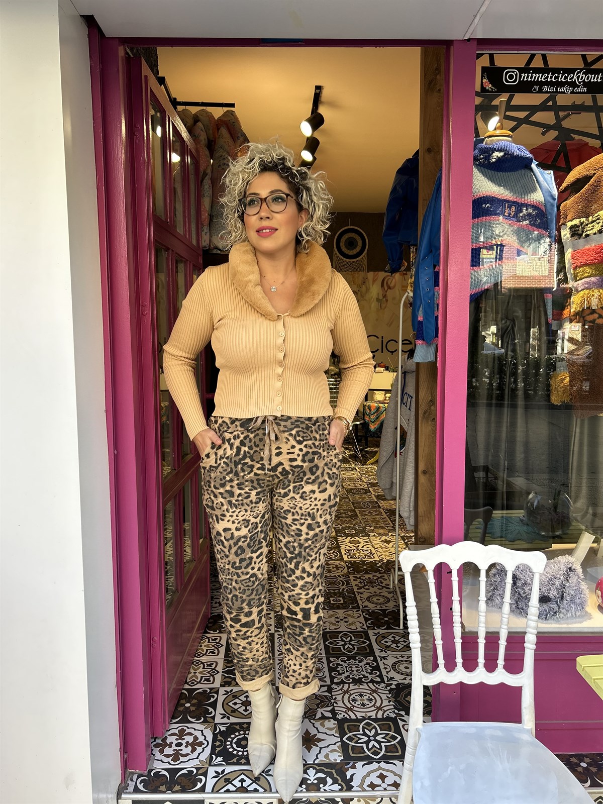 Sarı Renk Leopar İtalyan Pantalon 