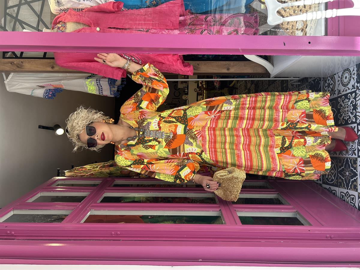 Sarı Tropikal Elbise