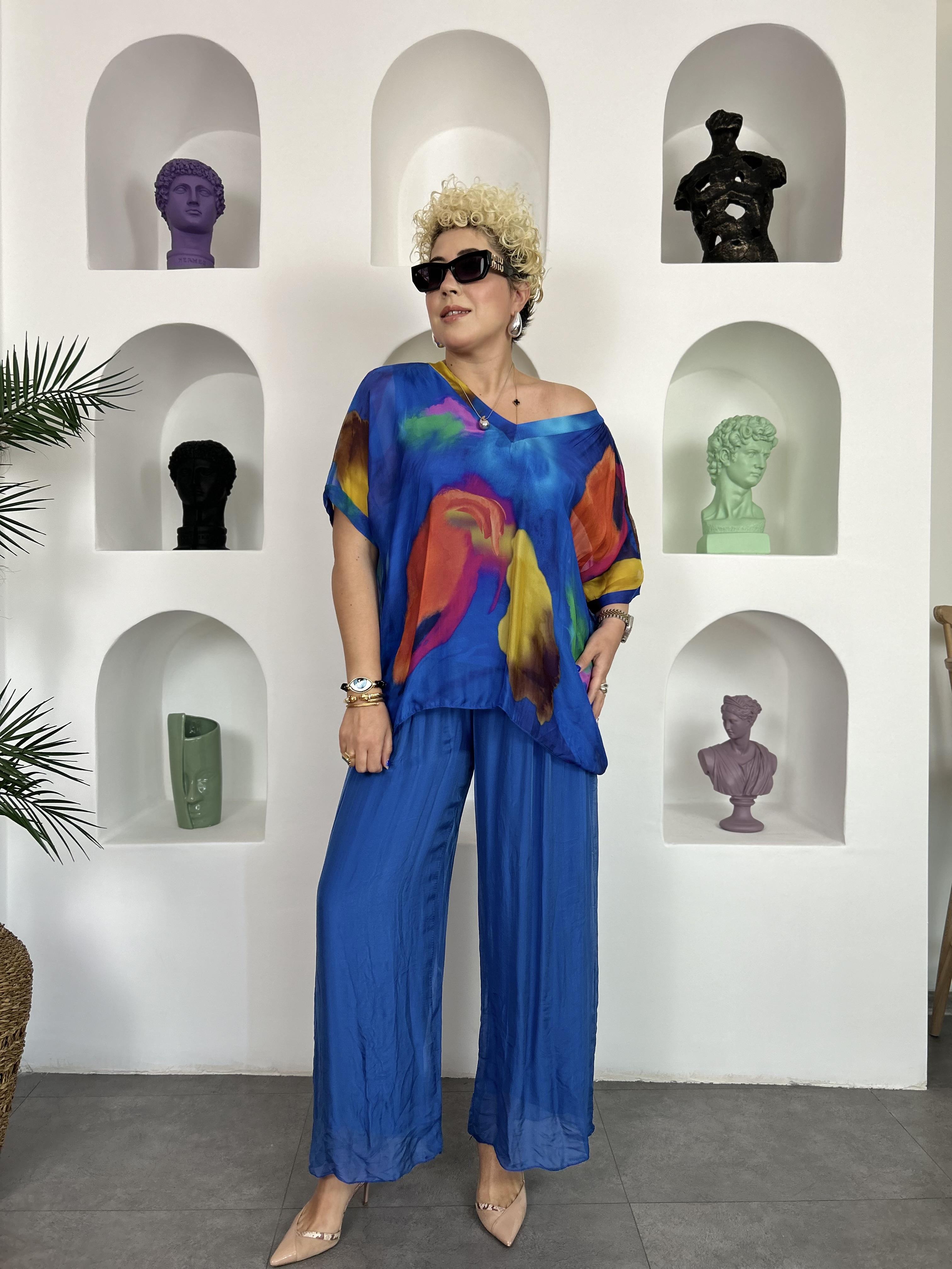 Sax Mavi İtalyan İpek Takım