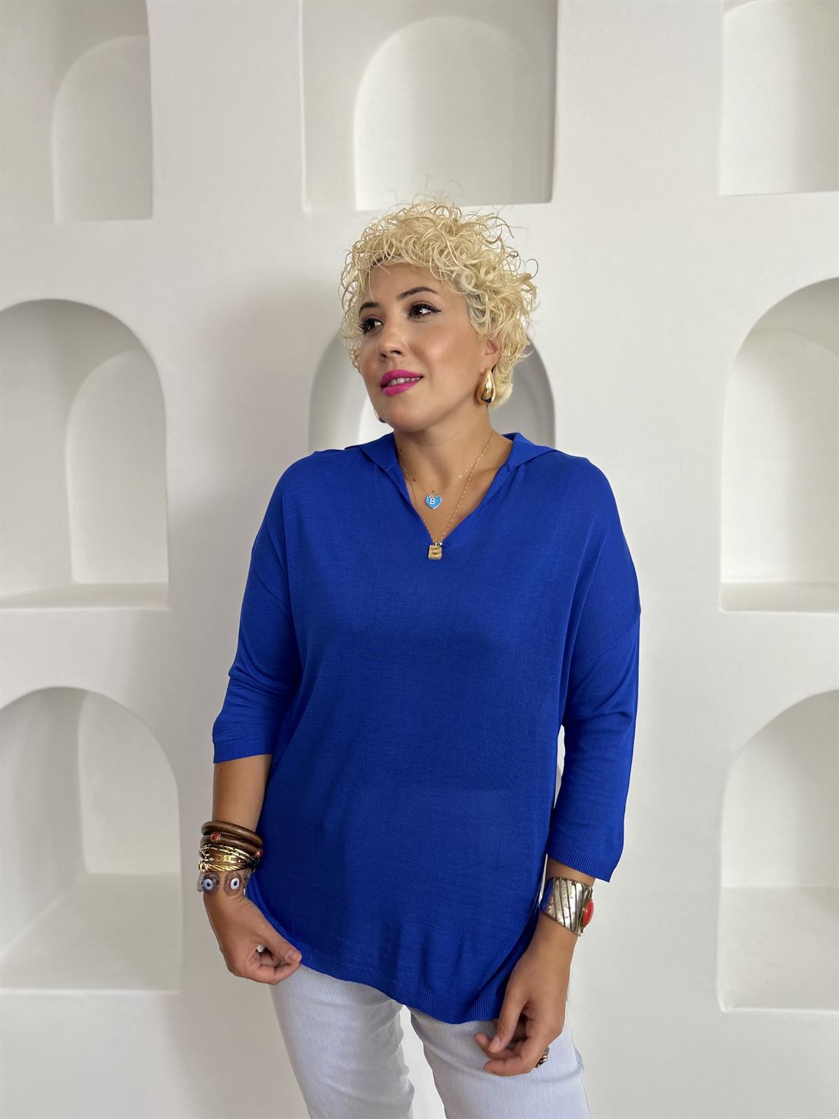 Sax Mavi Polo Yaka Merserize Triko