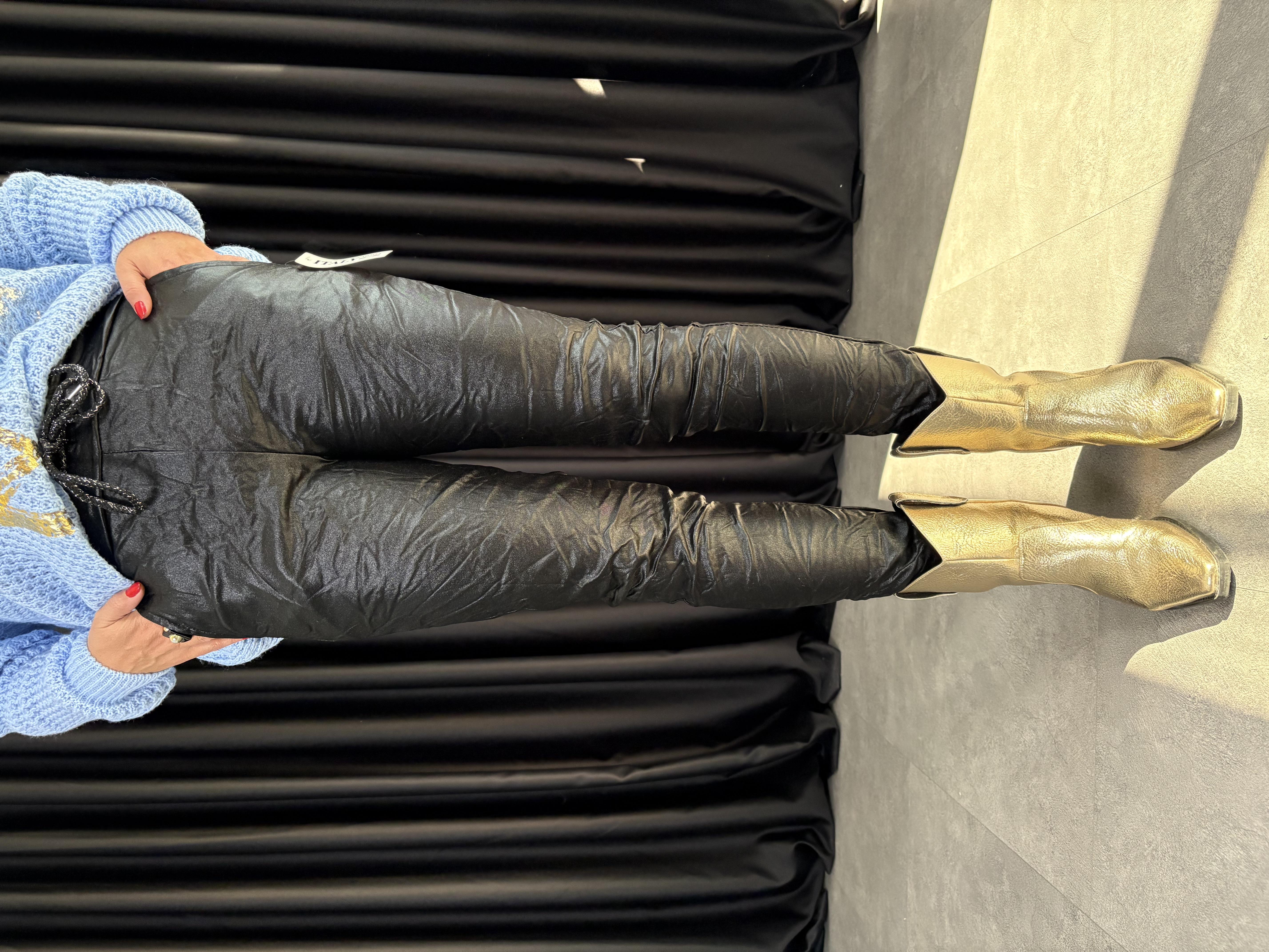 Siyah İtalyan Parlak Deri Pantolon