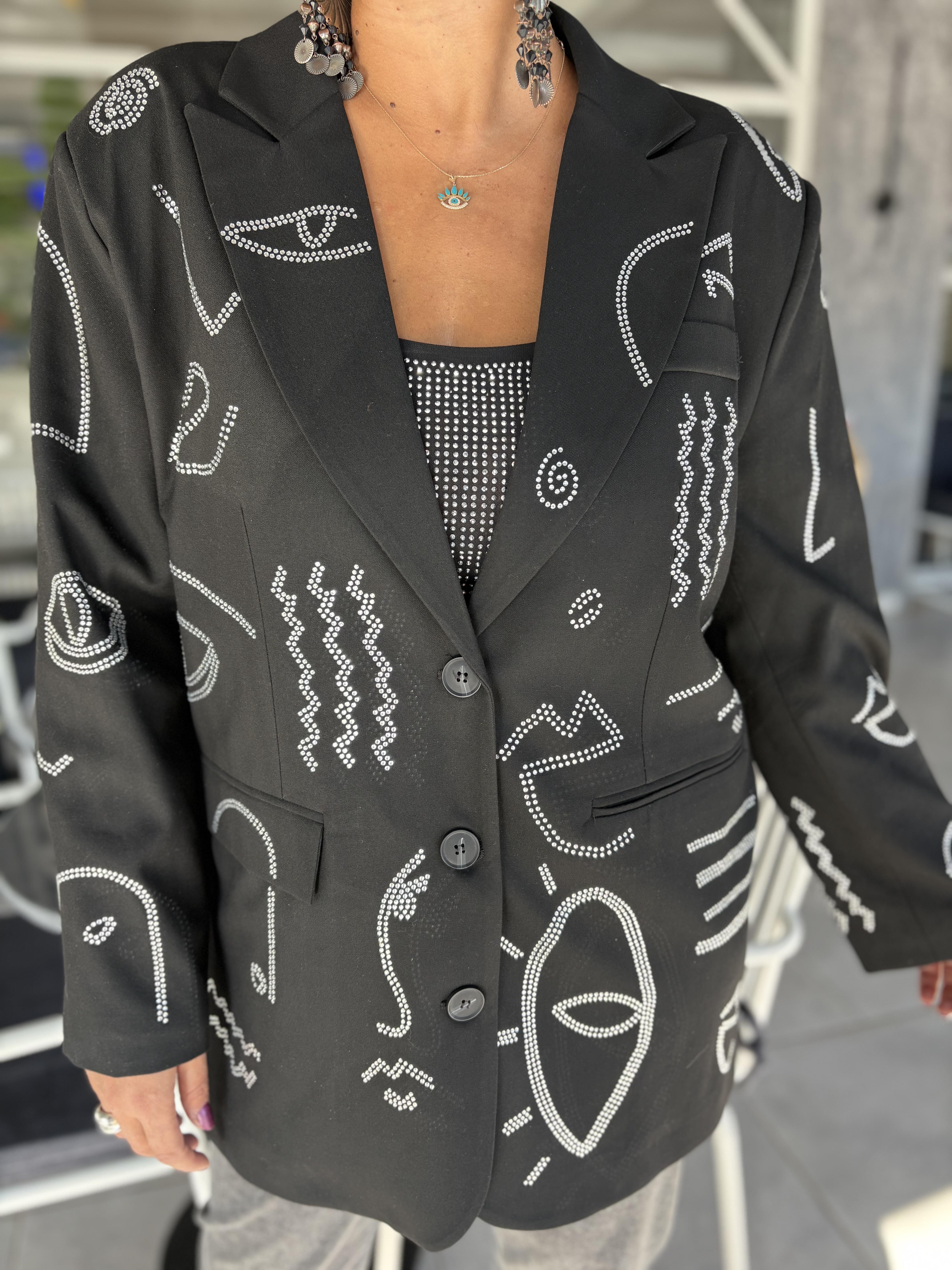 Taş Detaylı Tasarım Siyah Blazer Ceket