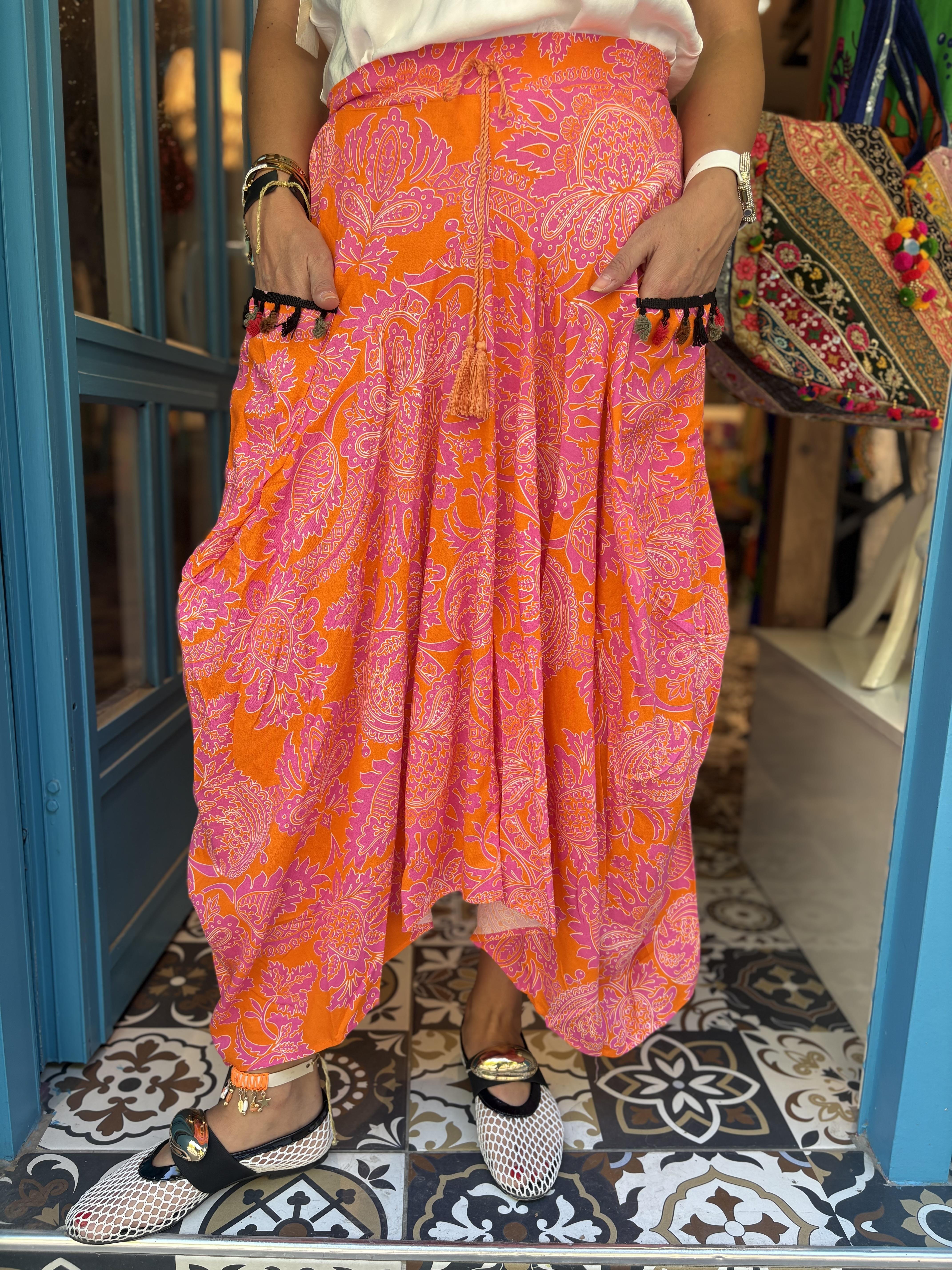 Turuncu-Pembe Şalvar Etek