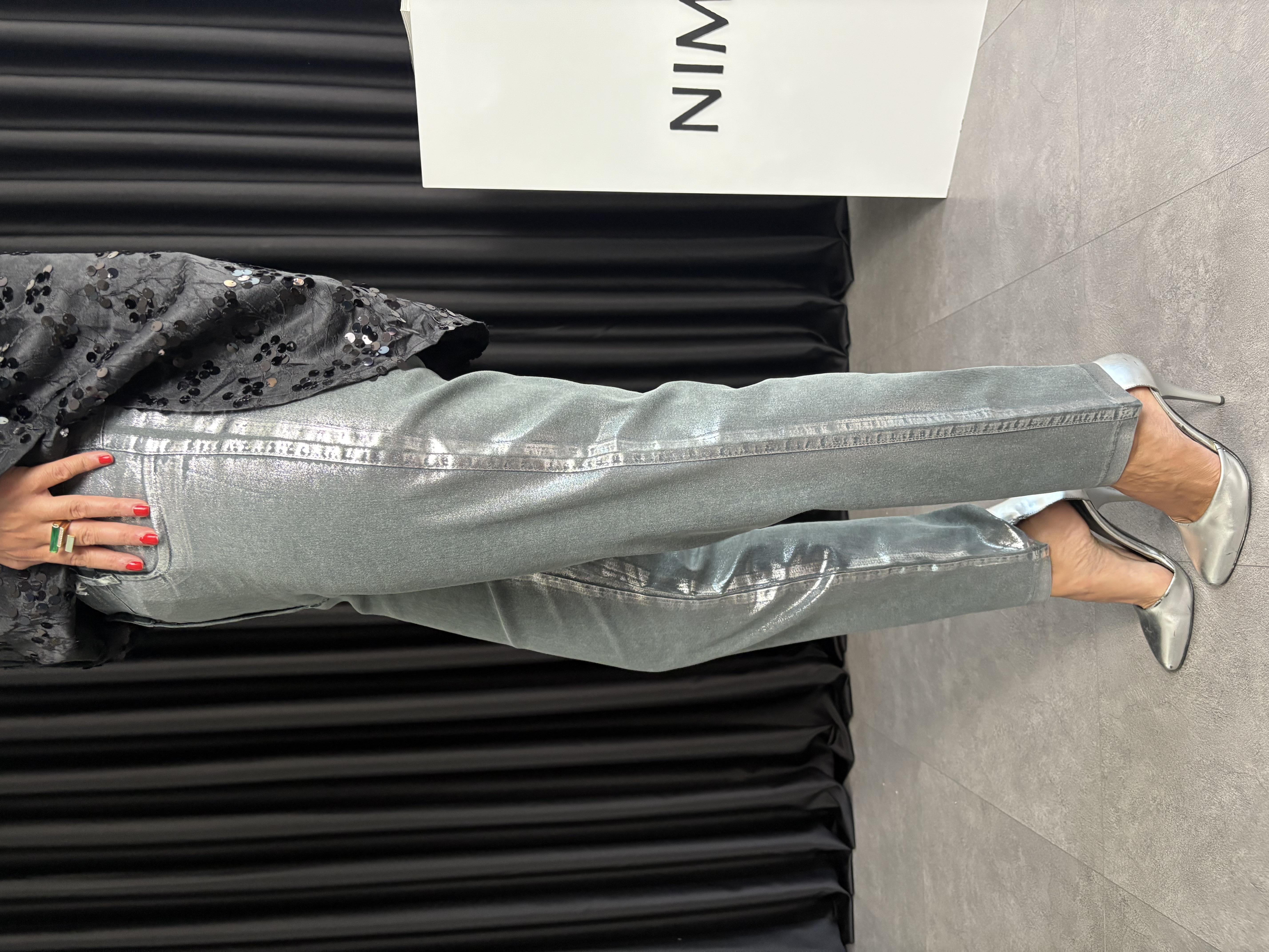 Varaklı Haki Jean Pantolon