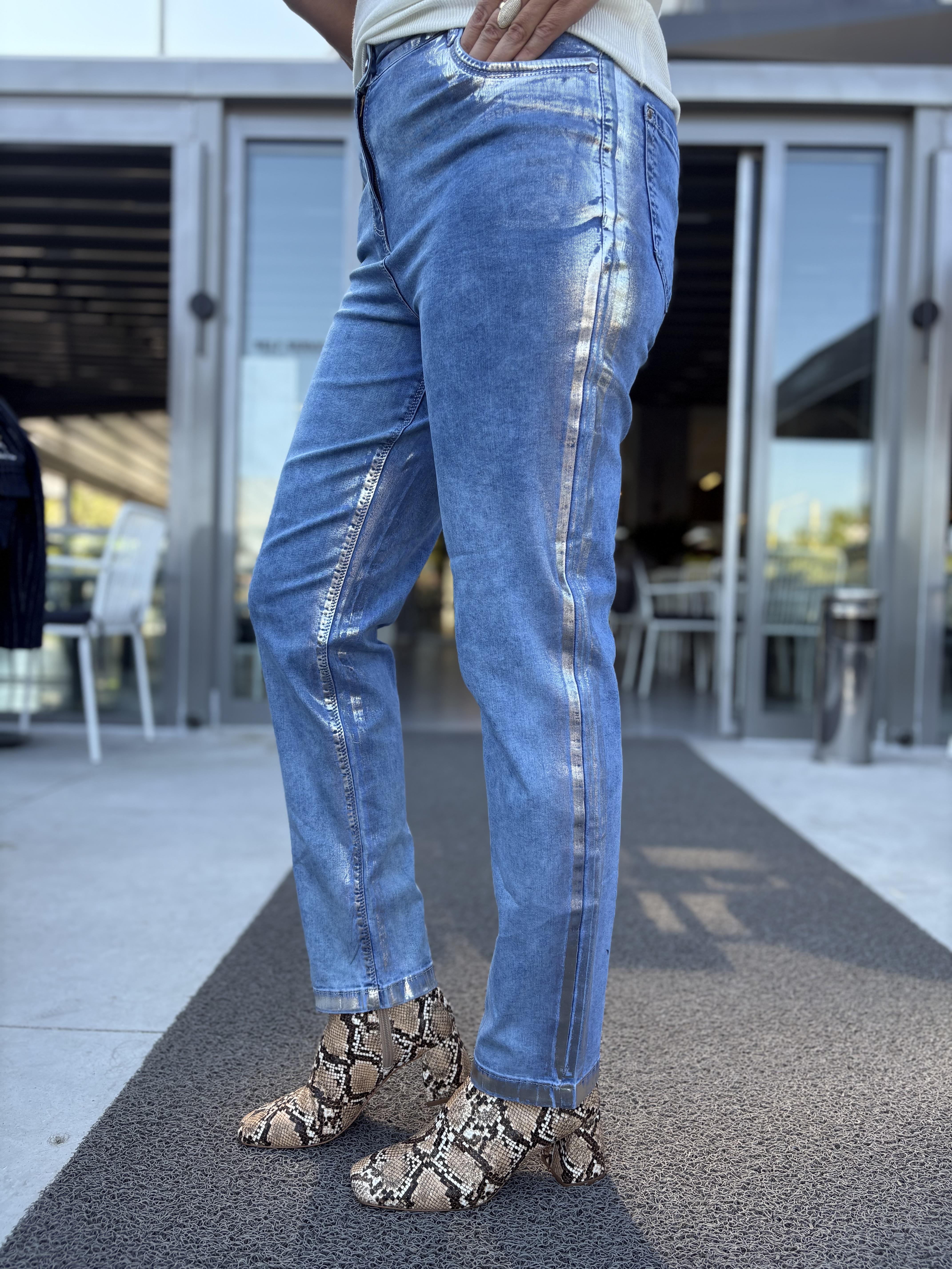 Varaklı Mavi İthal Jean Pantolon