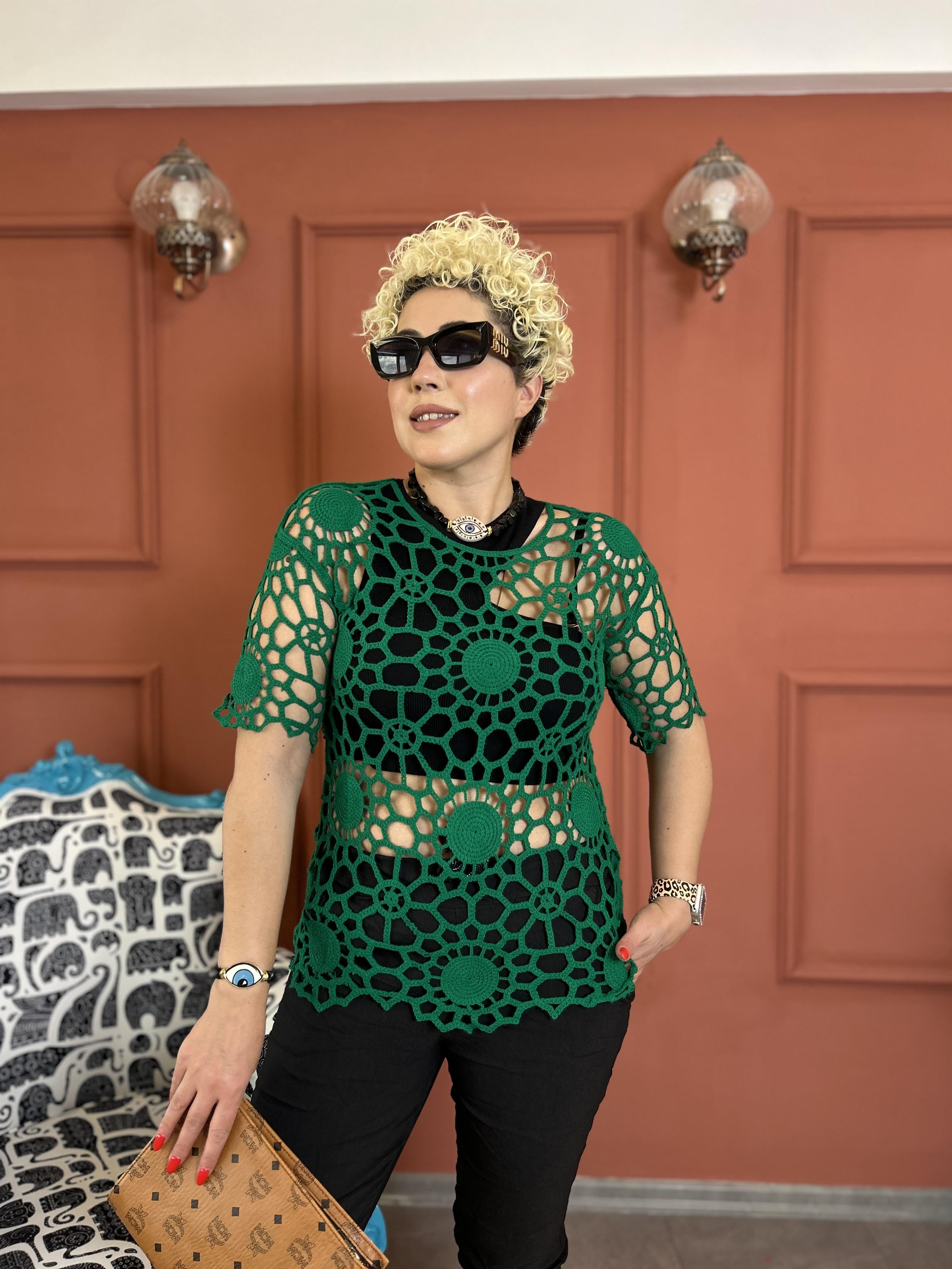 Yeşil File Örgü Bluz