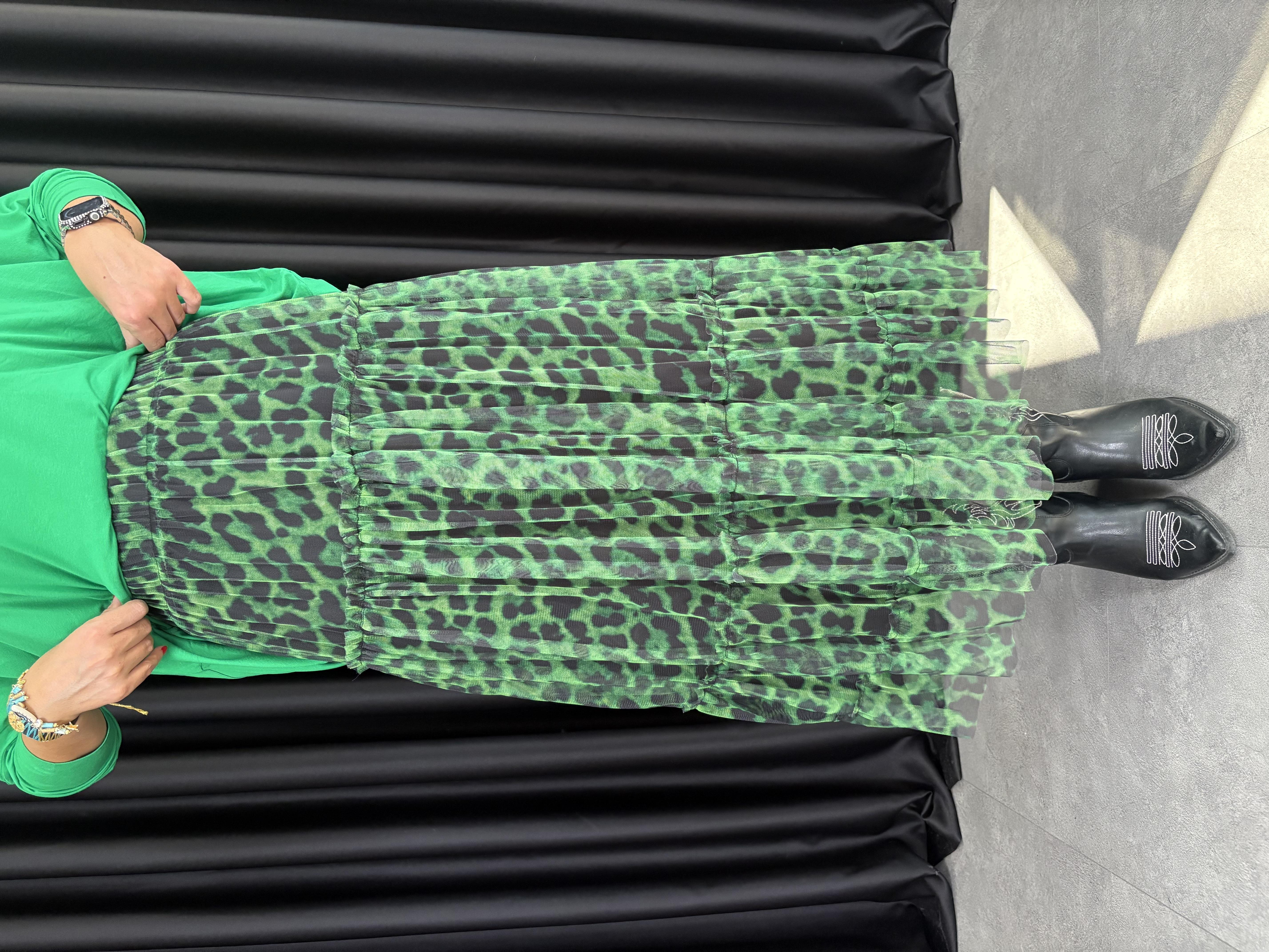 Yeşil Leopar Tül Etek