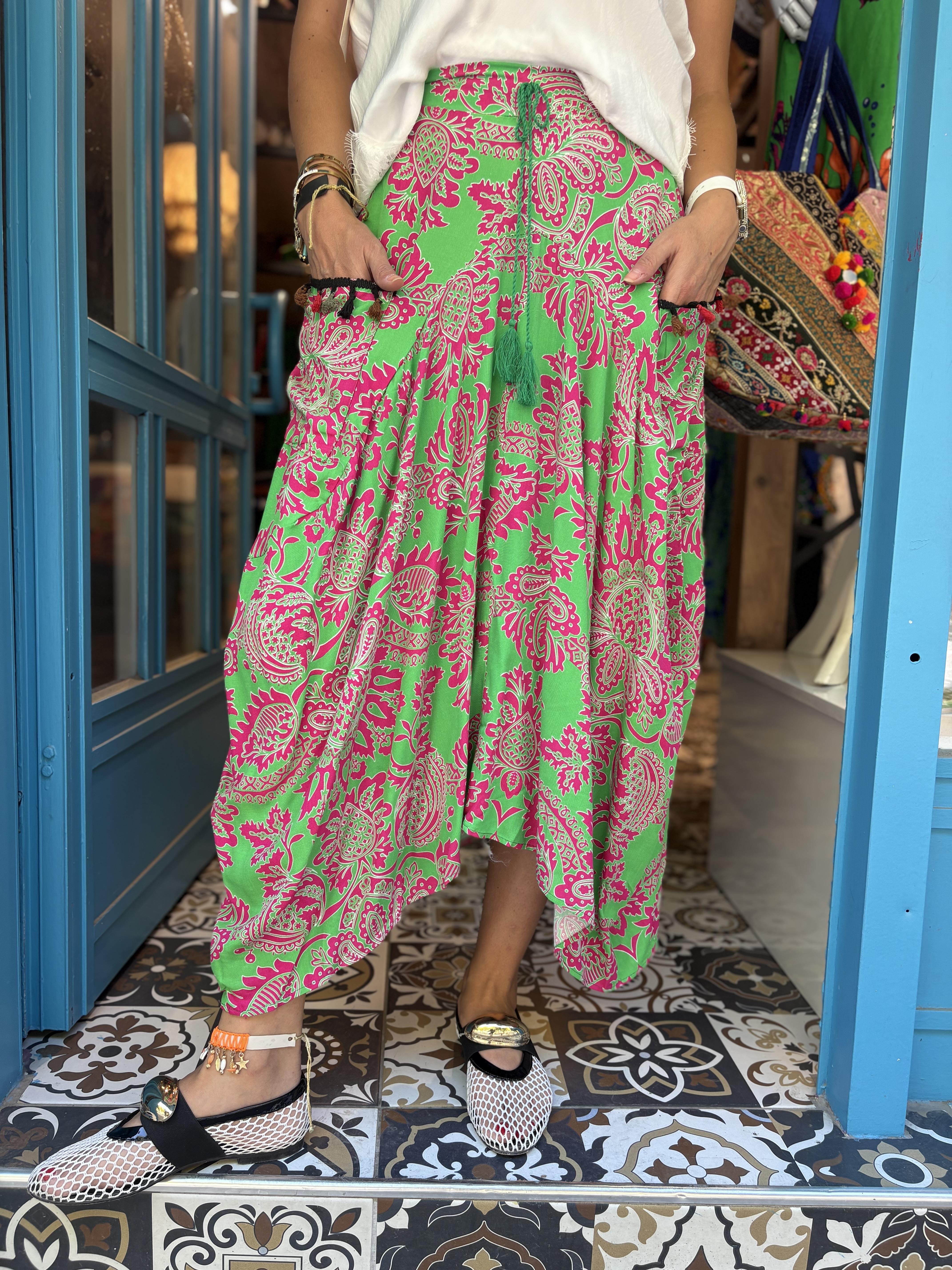 Yeşil-Pembe Şalvar Etek