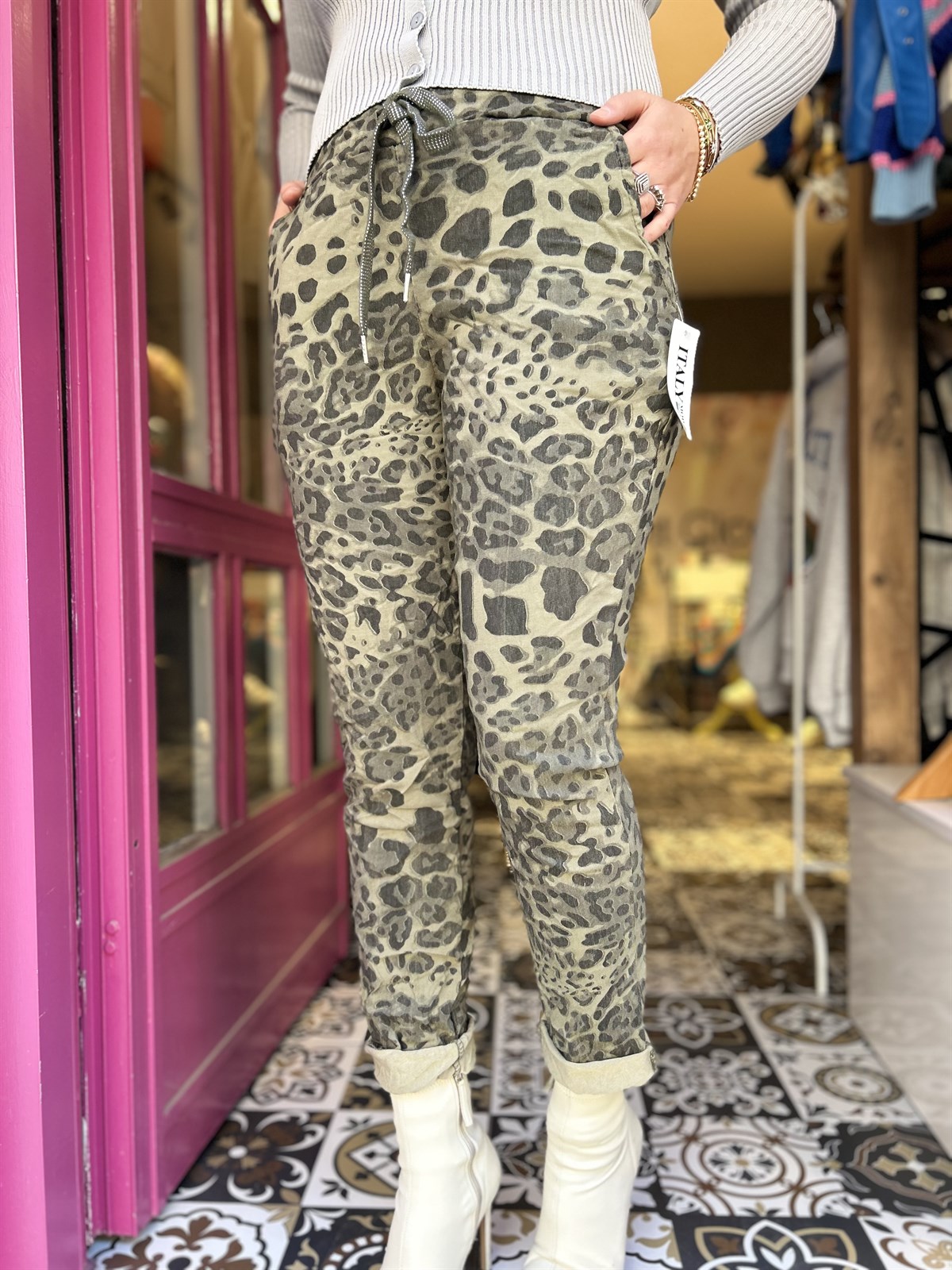Yeşil  Renk Leopar İtalyan Pantalon 