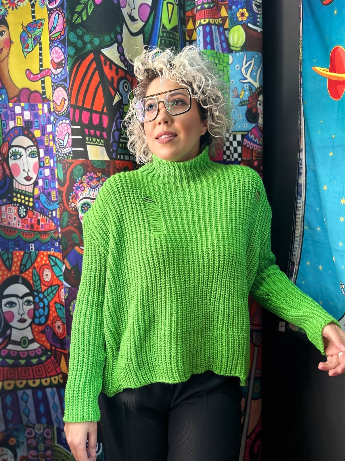 Yeşil Renk Örgü Kazak