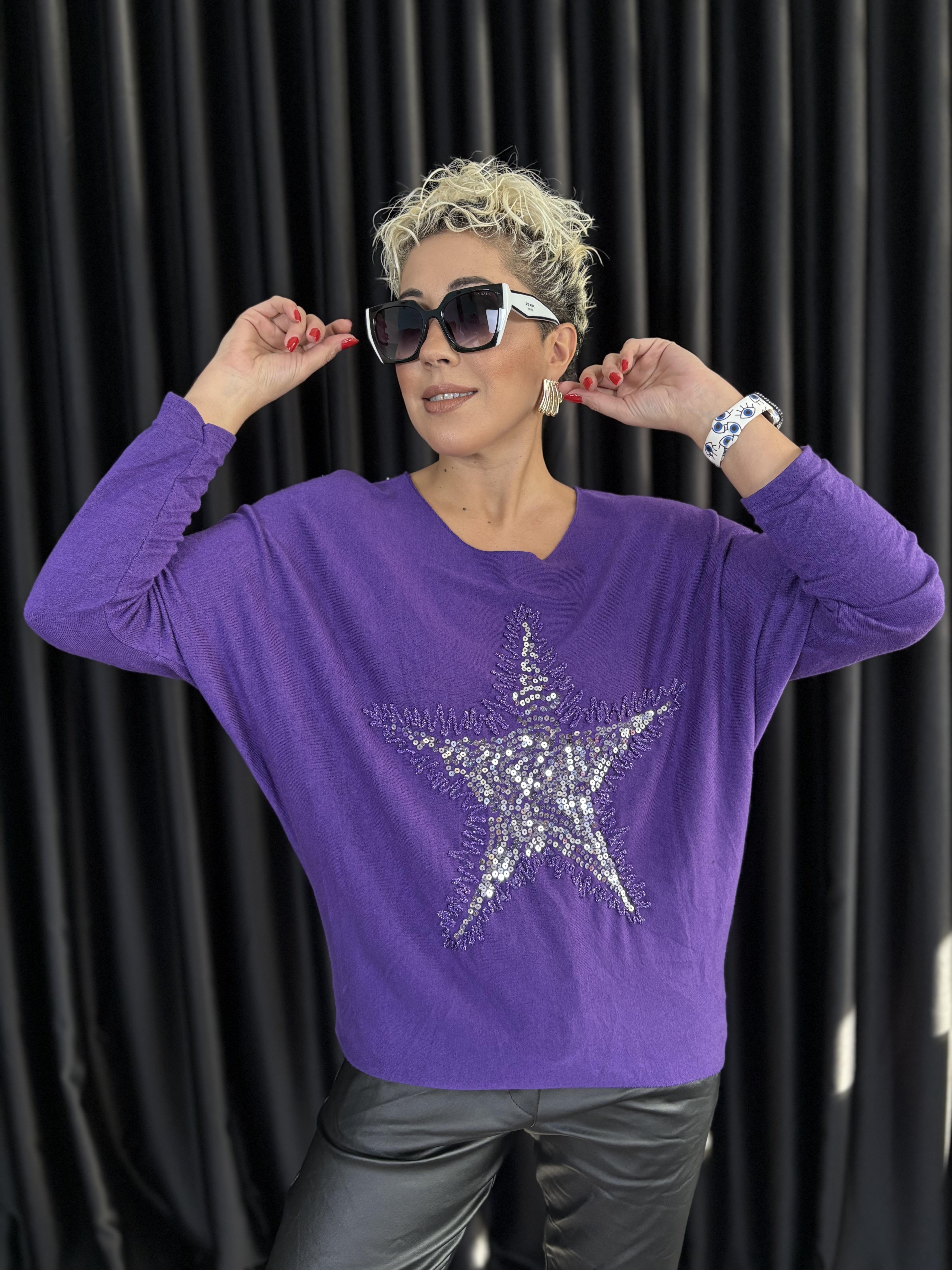 Yıldız Payet İşlemeli İtalyan Camel Bluz