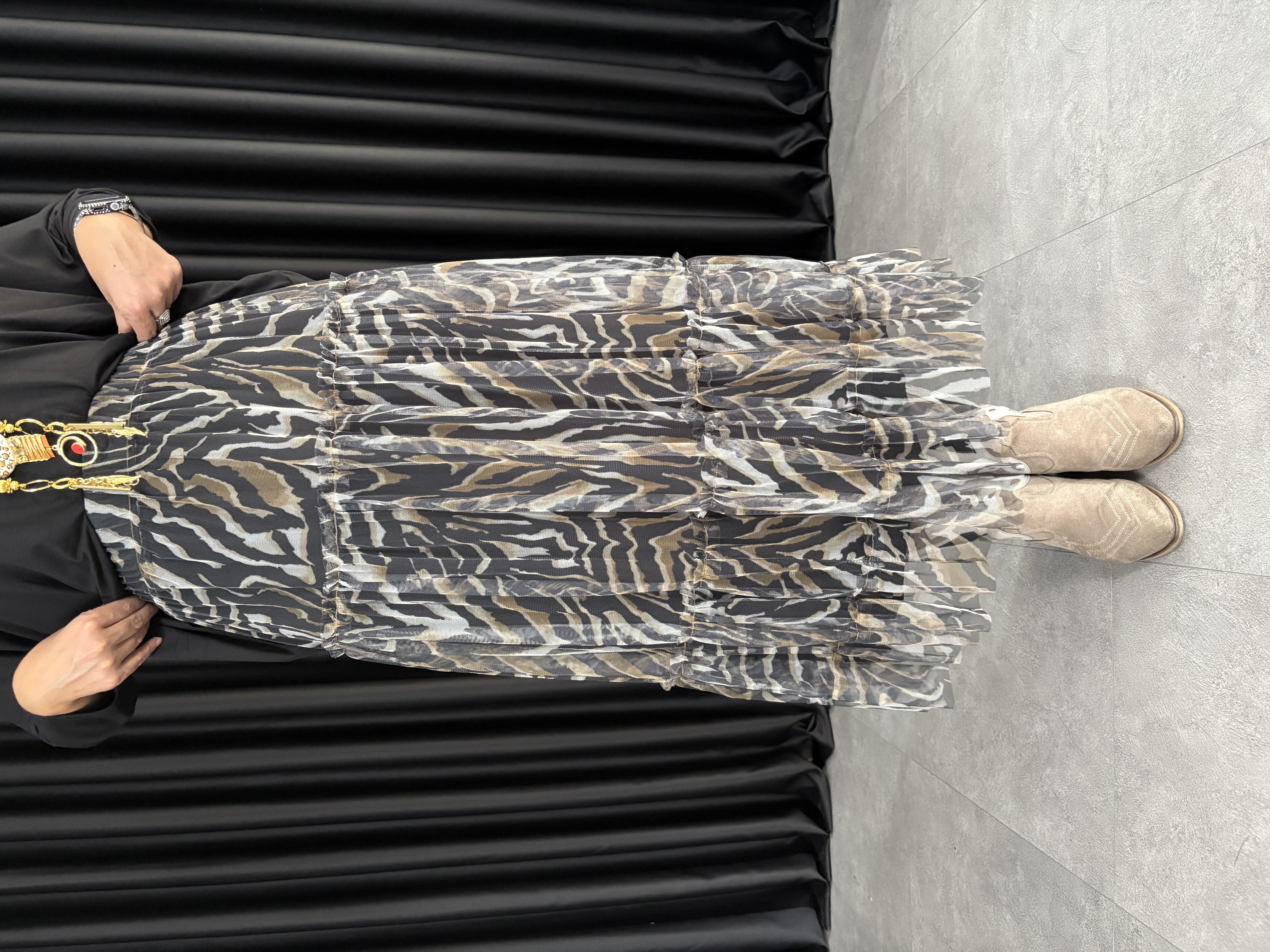 Zebra Desen Tül Etek