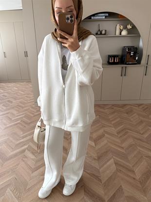 Aida Taşlı Üç İplik Takım Beyaz