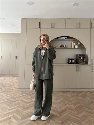 Aida Taşlı Üç İplik Takım Haki