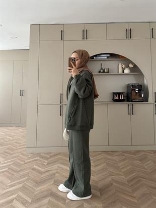 Aida Taşlı Üç İplik Takım Haki