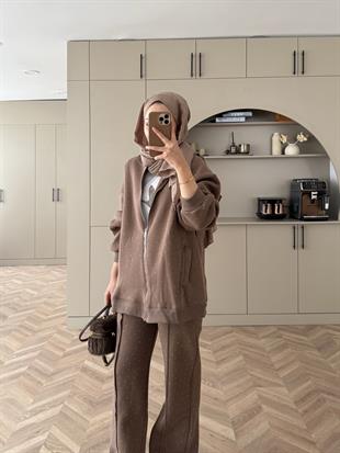 Aida Taşlı Üç İplik Takım Kahve