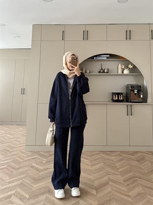 Aida Taşlı Üç İplik Takım Lacivert