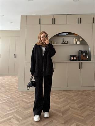 Aida Taşlı Üç İplik Takım Siyah