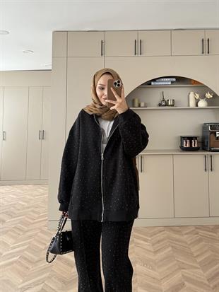 Aida Taşlı Üç İplik Takım Siyah