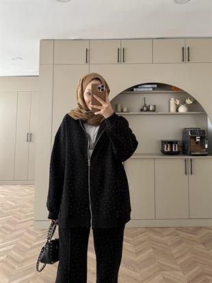 Aida Taşlı Üç İplik Takım Siyah