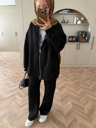 Aida Taşlı Üç İplik Takım Siyah