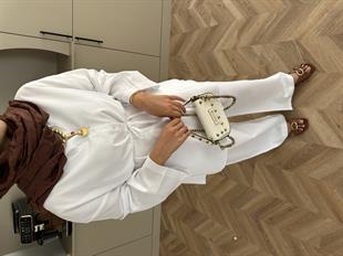 Aisha Keten Pantolonlu Takım Beyaz