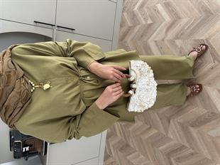 Aisha Keten Pantolonlu Takım Yağ Yeşili