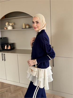 Aksis Fırfır Detaylı Triko Pantolonlu Takım Lacivert (1143)