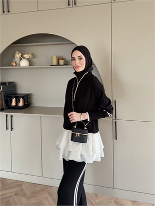 Aksis Fırfır Detaylı Triko Pantolonlu Takım Siyah (1143)