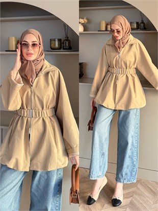 Alara Fermuarlı Trenç Camel (4561)