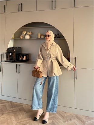 Alara Fermuarlı Trenç Kum (4561)