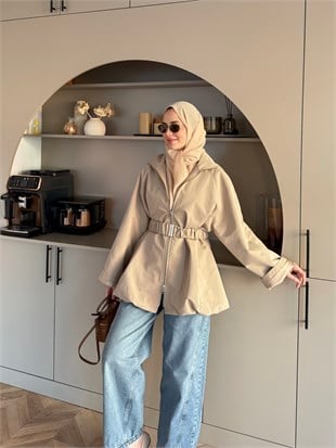 Alara Fermuarlı Trenç Kum (4561)
