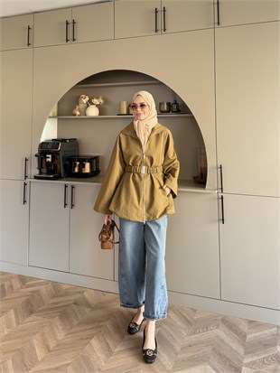 Alara Fermuarlı Trenç Yağ Yeşili (4561)
