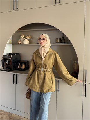 Alara Fermuarlı Trenç Yağ Yeşili (4561)