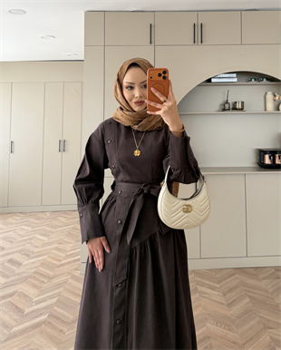 Alba Çıtçıtlı Kot Elbise Acı Kahve (614)