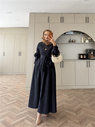 Alba Çıtçıtlı Kot Elbise Lacivert (614)