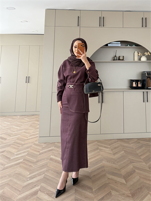 Albert Kemer Detaylı Kot Elbise Bordo (6052)