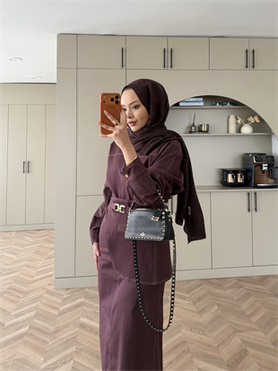 Albert Kemer Detaylı Kot Elbise Bordo (6052)