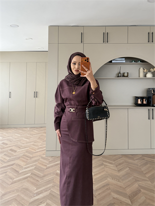 Albert Kemer Detaylı Kot Elbise Bordo (6052)