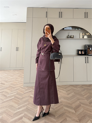 Albert Kemer Detaylı Kot Elbise Bordo (6052)