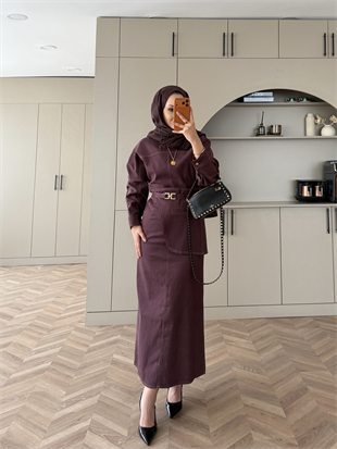 Albert Kemer Detaylı Kot Elbise Bordo (6052)