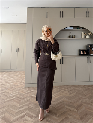 Albert Kemer Detaylı Kot Elbise Kahve (6052)