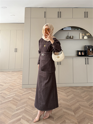 Albert Kemer Detaylı Kot Elbise Kahve (6052)